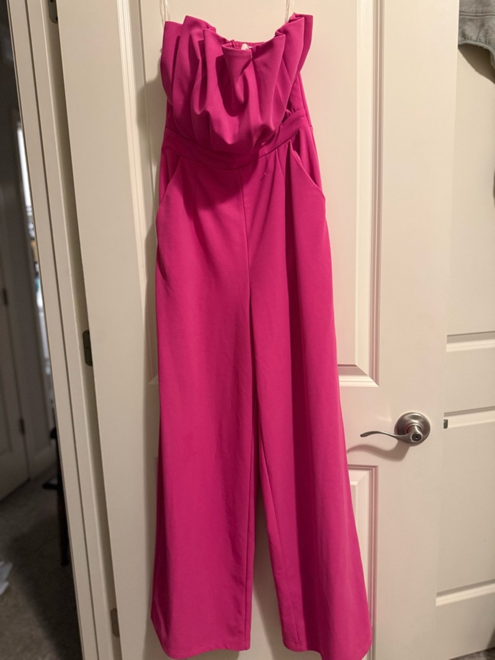entro Strapless Wide-Leg Jumpsuit in Hot Pink